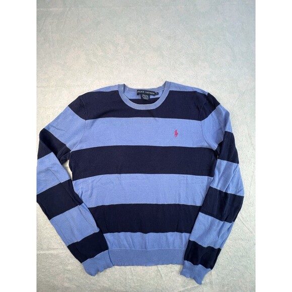 Ralph Lauren Sport Sweaters - Ralph Lauren Sport Sweater Womens L Blue Striped Pullover Pima Cotton Preppy